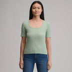 Women's Short-Sleeve Pointelle Square-Neck Crew