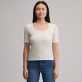 Women's Short-Sleeve Pointelle Square-Neck Crew