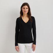 Women's Everyday Long-Sleeve V-Neck T-Shirt - Black