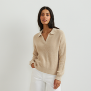 Women's Johnny Collar Polo Sweater - Htr Oatmeal