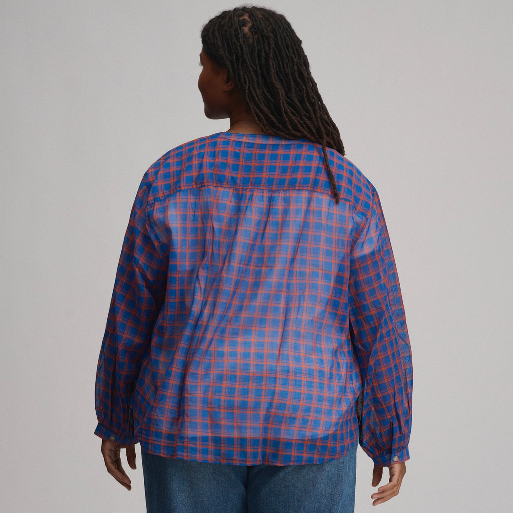 Women's Long-Sleeve Collarless Button-Down Shirt