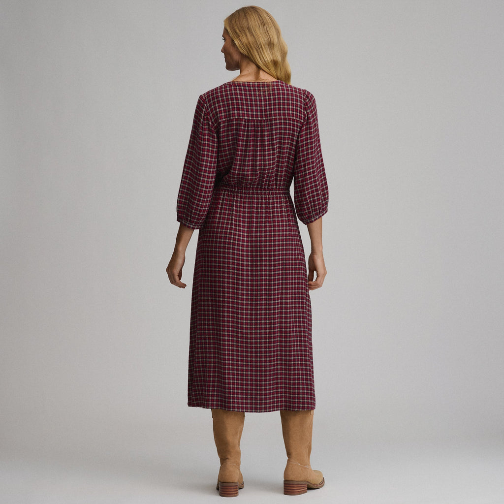 Women's Plaid Button Front Belted Midi Dress