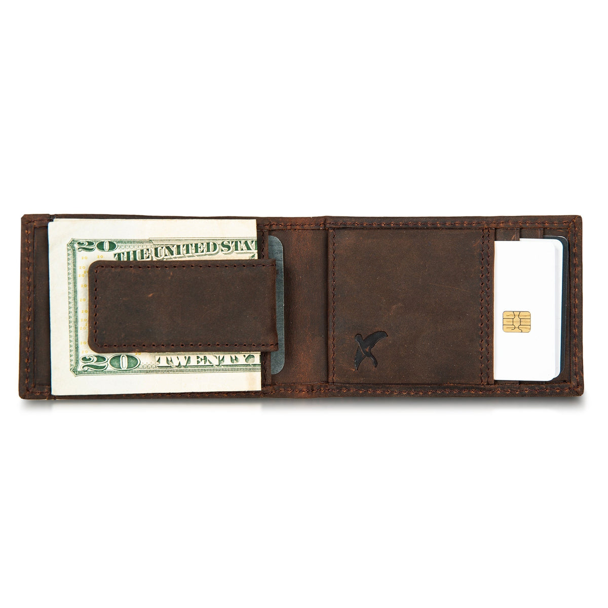 Money Clip Bifold Leather Wallet With Embossed Sasquatch