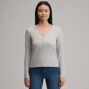Women's Long-Sleeve Multi Button Henley - Light Hthr Gray
