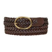 Women's Center Bar Woven Leather Belt - Brown