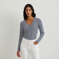 Women's Long-Sleeve Ribbed Henley T-Shirt - Stripe