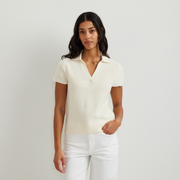Women's Diamond Stitch Short Sleeve Pullover Sweater - Ivory