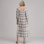 Women's Plaid 3/4 Sleeve Smocked Bodice Dress