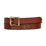 Women's Perforated Pattern Leather Belt - TAN