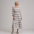 Women's Plaid 3/4 Sleeve Smocked Bodice Dress