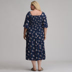 Women's Printed 3/4 Sleeve Smocked Bodice Dress